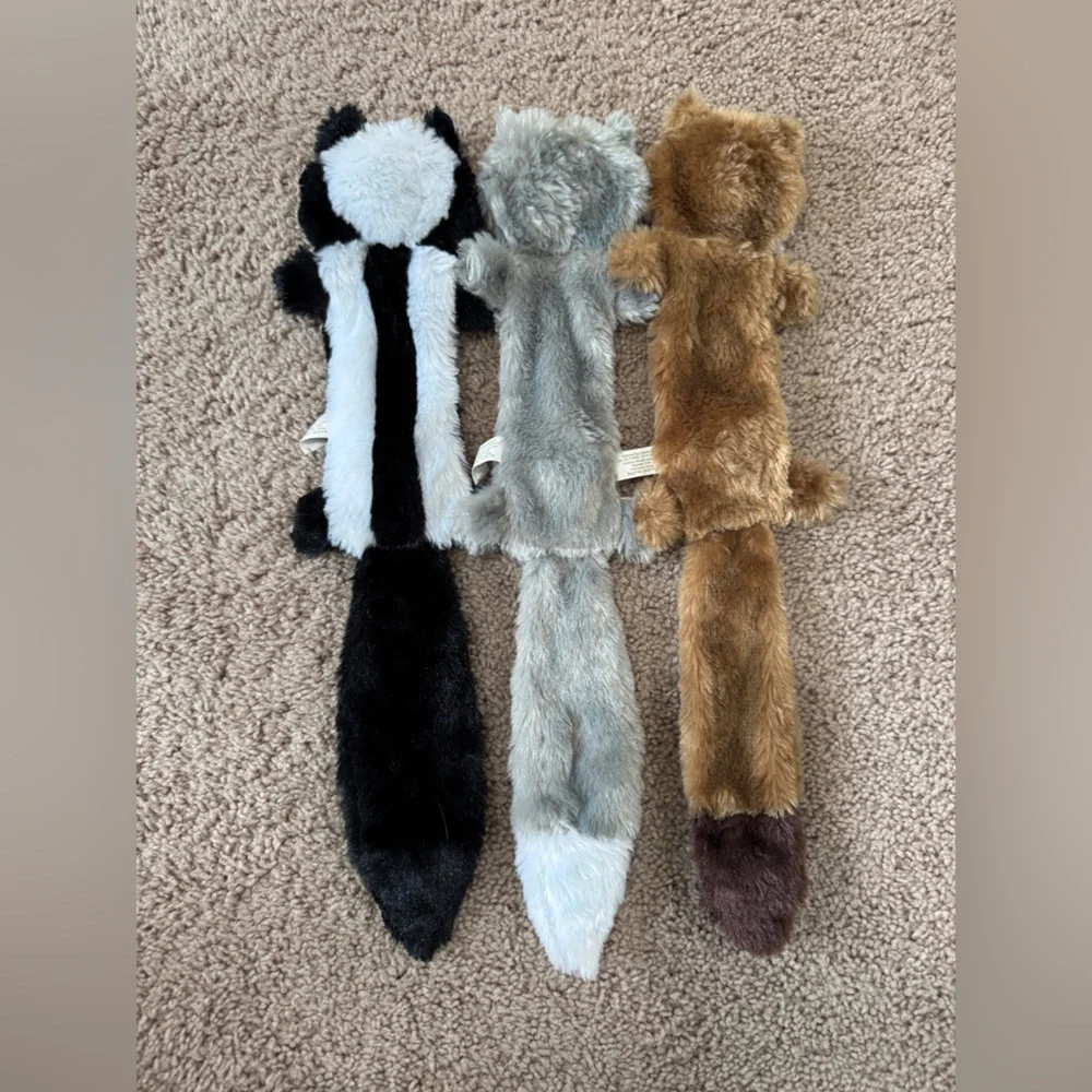 Woodland Animal No Stuffing Dog Toy Squeaker 3-pack